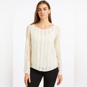 Line &‎ Dot Ivory Ruffle Pleaded Sheer Blouse, Small